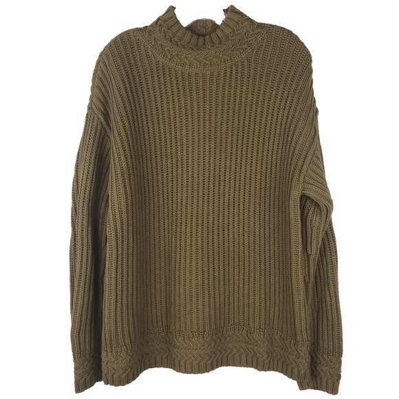 L.L. Bean Signature Mock Neck Sweater Organic Cotton Knit Tan Womens Large - Picture 1 of 8